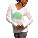 Product Image of our Dancing Tree design screen printed on a womne's lightweight pullover hoodie