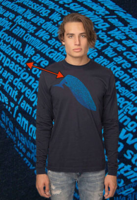 featured image of Think Possible Apparel's blue whale design screen printed on a organic cotton long sleeve  in the color navy