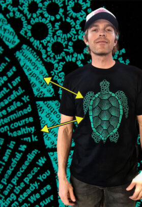 featured image of Think Possible Apparel's turtle design screen printed on a organic cotton tee  in the color black