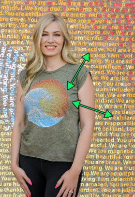 featured image of Think Possible Apparel's great wave design screen printed on a flowy tee with rolled sleeves  in the color olive