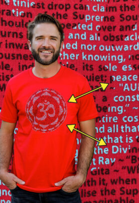 featured image of Think Possible Apparel's om design screen printed on a organic cotton tee  in the color red